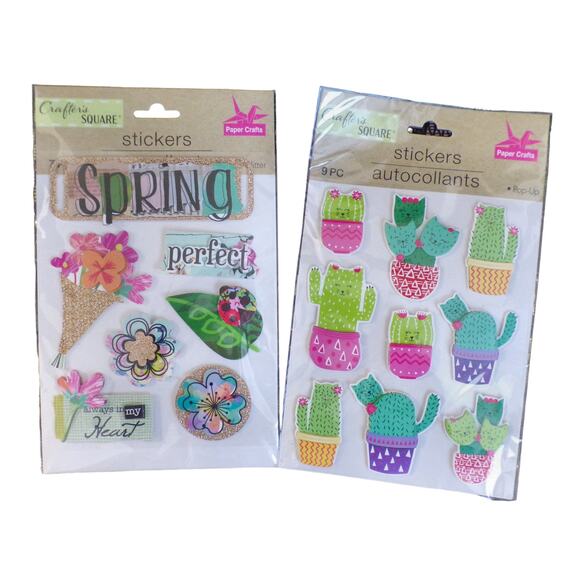 Crafter's Square Flower Butterfly Garden Cat Cactus Sticker Large Lot 20 Package - Picture 4 of 7